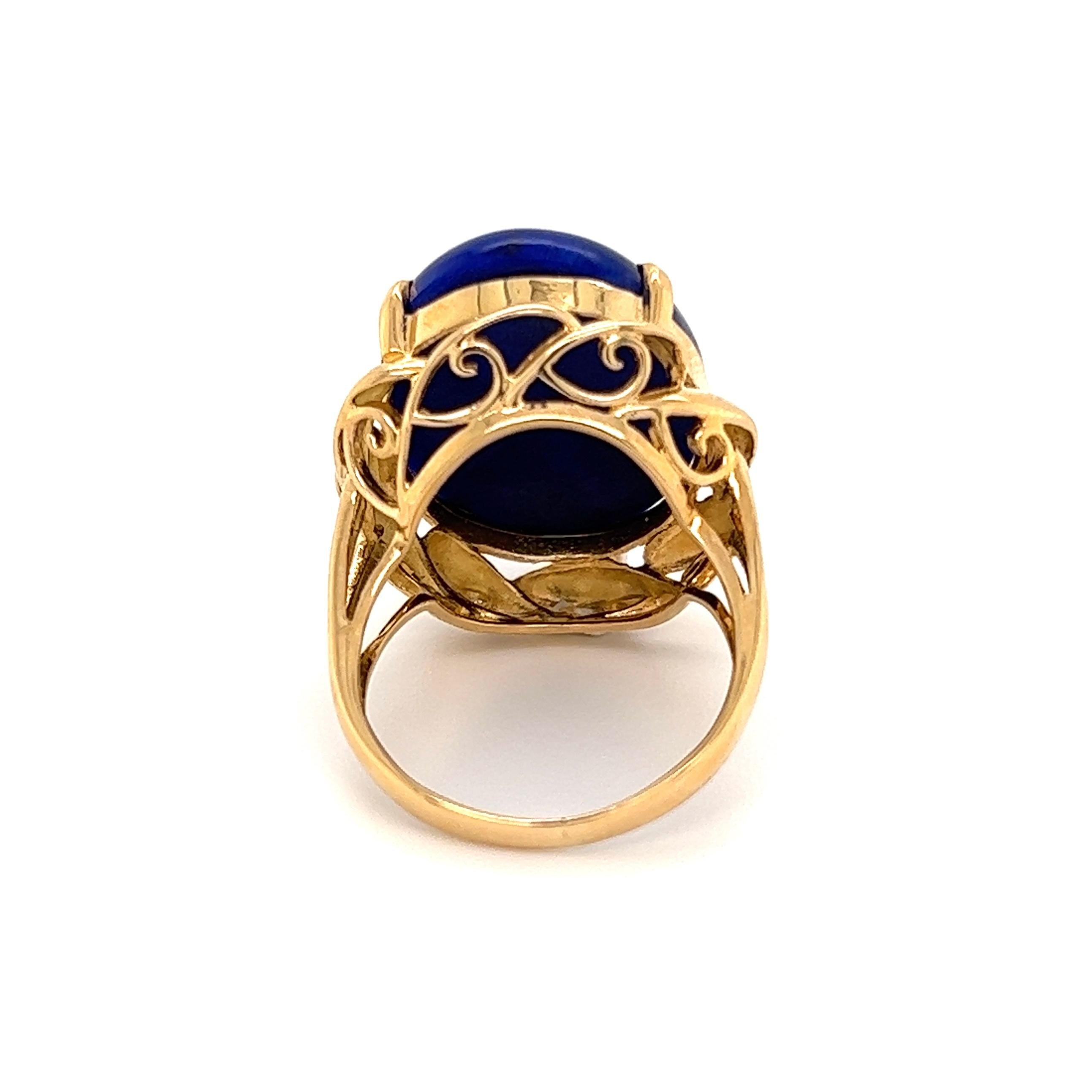 Cabochon 8 Carat Lapis Lazuli Mid-Century Modern Gold Ring Estate Fine Jewelry For Sale