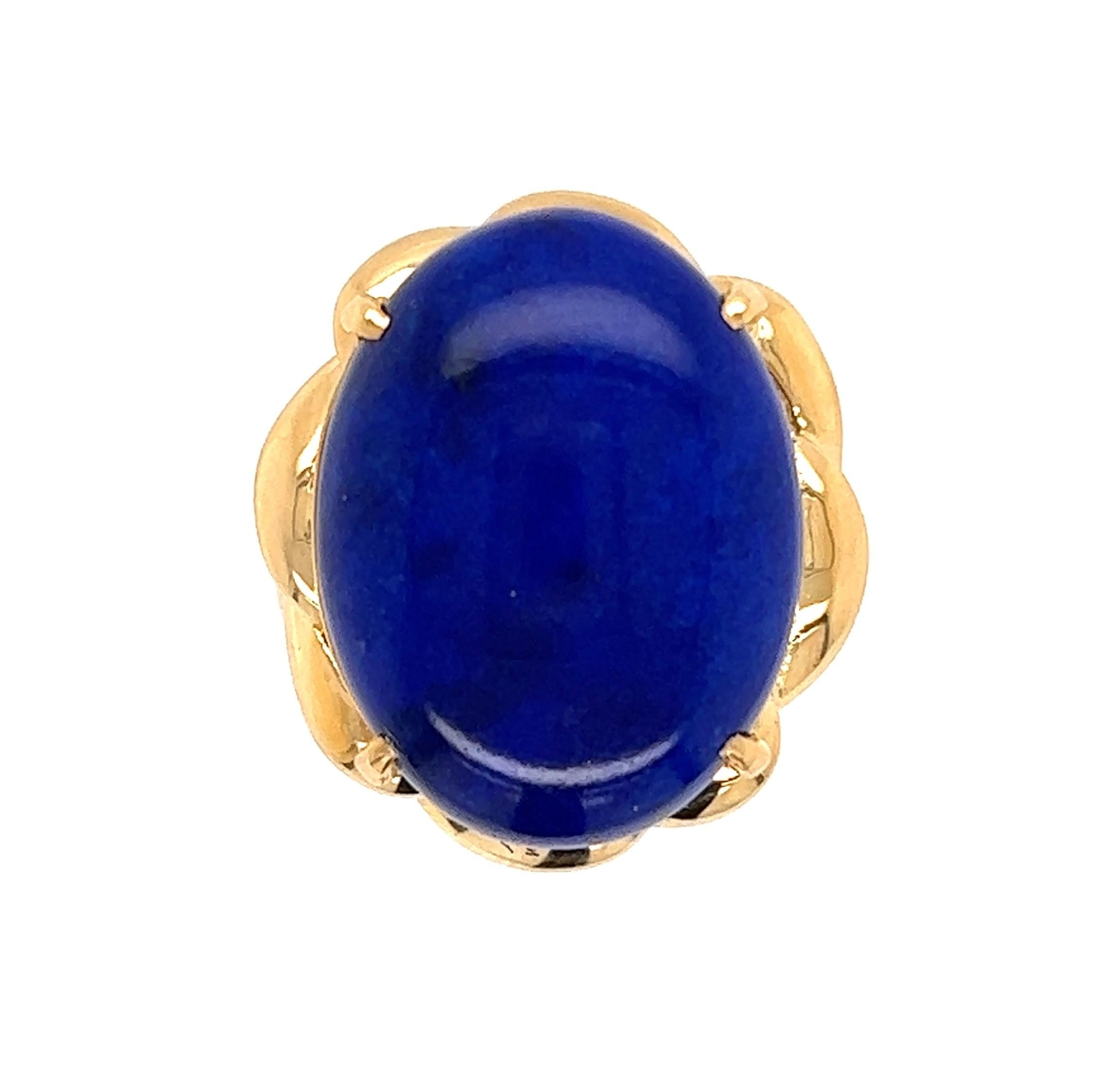 8 Carat Lapis Lazuli Mid-Century Modern Gold Ring Estate Fine Jewelry In Excellent Condition For Sale In Montreal, QC