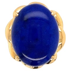 Retro 8 Carat Lapis Lazuli Mid-Century Modern Gold Ring Estate Fine Jewelry