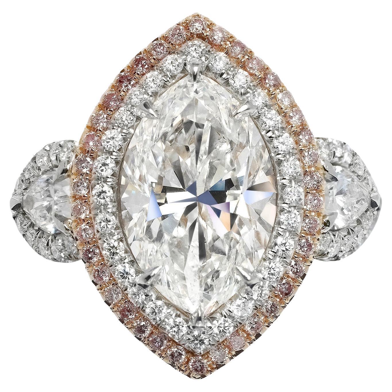 8 Karat Diamant-Verlobungsring mit Marquise-Schliff, GIA zertifiziert J SI2