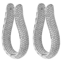 8 Carat Micropave Diamond Hoop Gala Cocktail Earrings in 18 Karat White Gold
