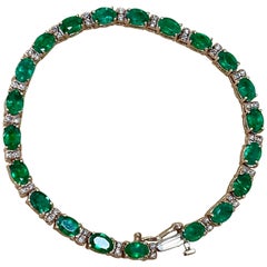 8 Carat Natural Brazilian Emerald and Diamond Tennis Bracelet 14 Karat Rose Gold