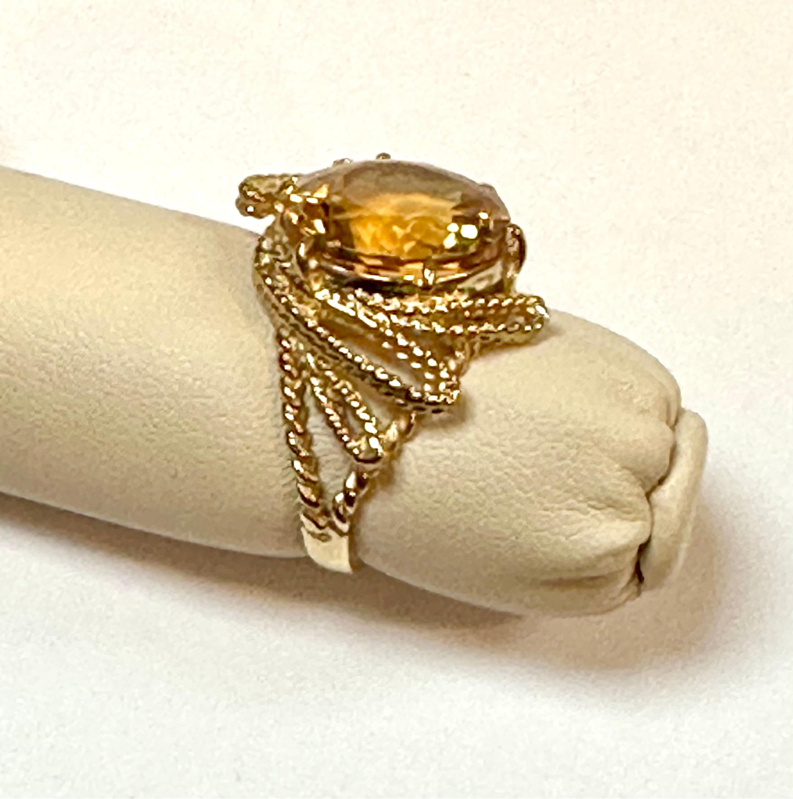 8 Carat Natural Round Citrine Cocktail Ring in 14 Karat Yellow Gold, Estate For Sale 5