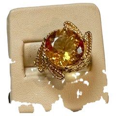 8 Carat Natural Round Citrine Cocktail Ring in 14 Karat Yellow Gold, Estate