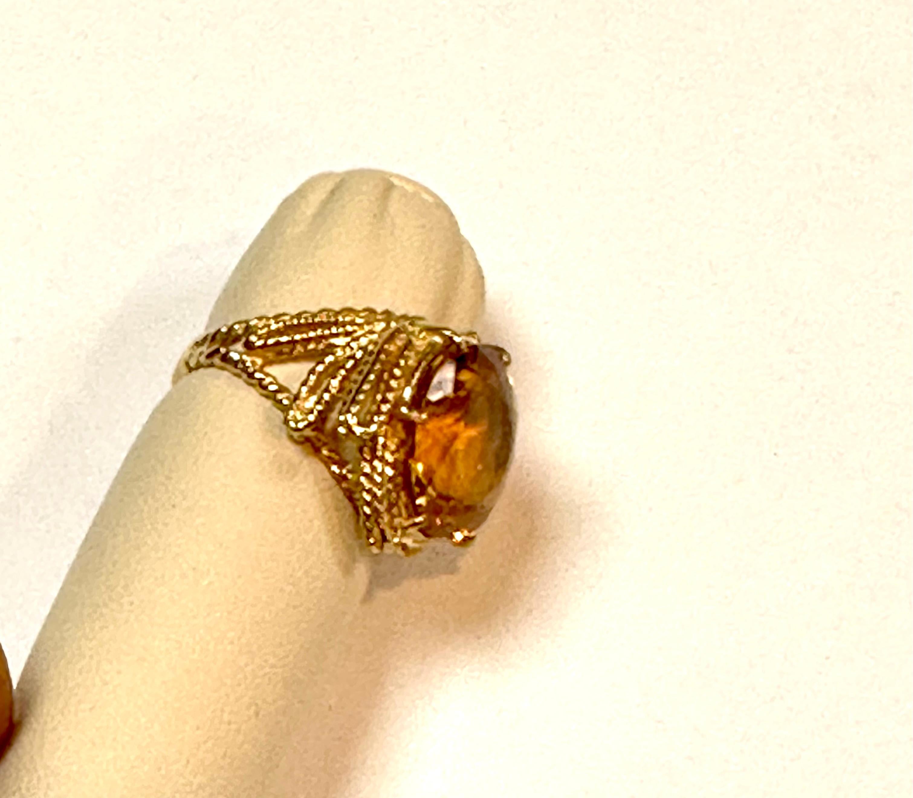 8 Carat Natural Round Citrine Cocktail Ring in 14 Karat Yellow Gold, Estate For Sale 4