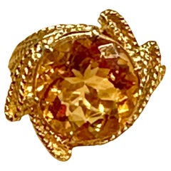 8 Carat Natural Round Citrine Cocktail Ring in 14 Karat Yellow Gold, Estate