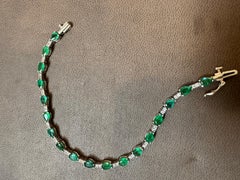 8 Carat Natural Zambian Emerald and Diamond Tennis Bracelet 14 Karat White Gold