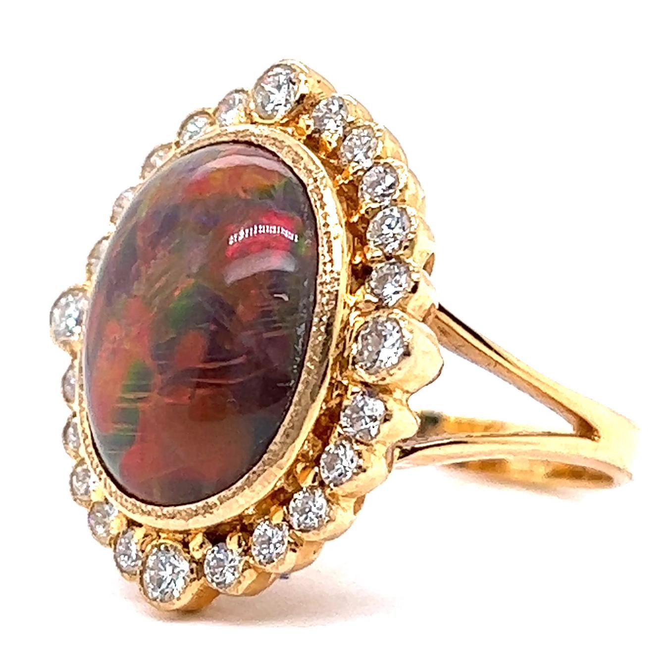 Women's or Men's Opal Diamond 18 Karat Gold Cocktail Ring