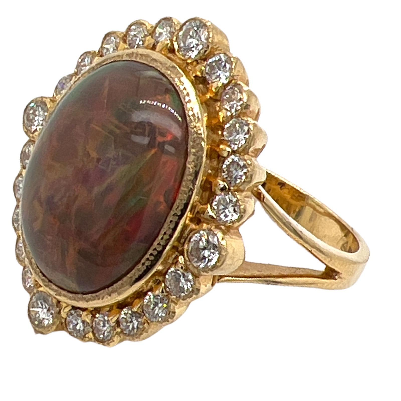 Contemporary 8 Carat Opal Diamond 18 Karat Yellow Gold Estate Cocktail Ring For Sale