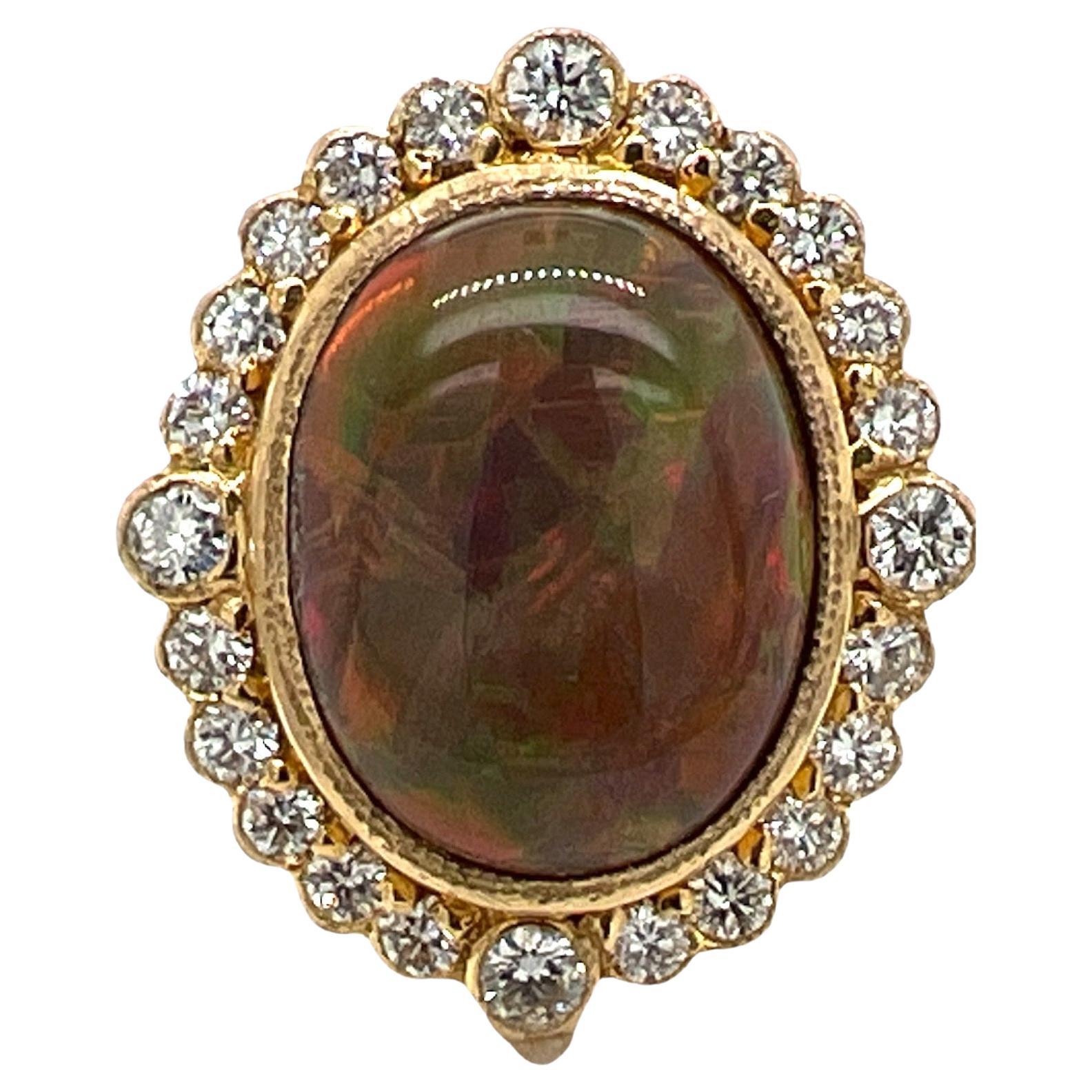8 Carat Opal Diamond 18 Karat Yellow Gold Estate Cocktail Ring