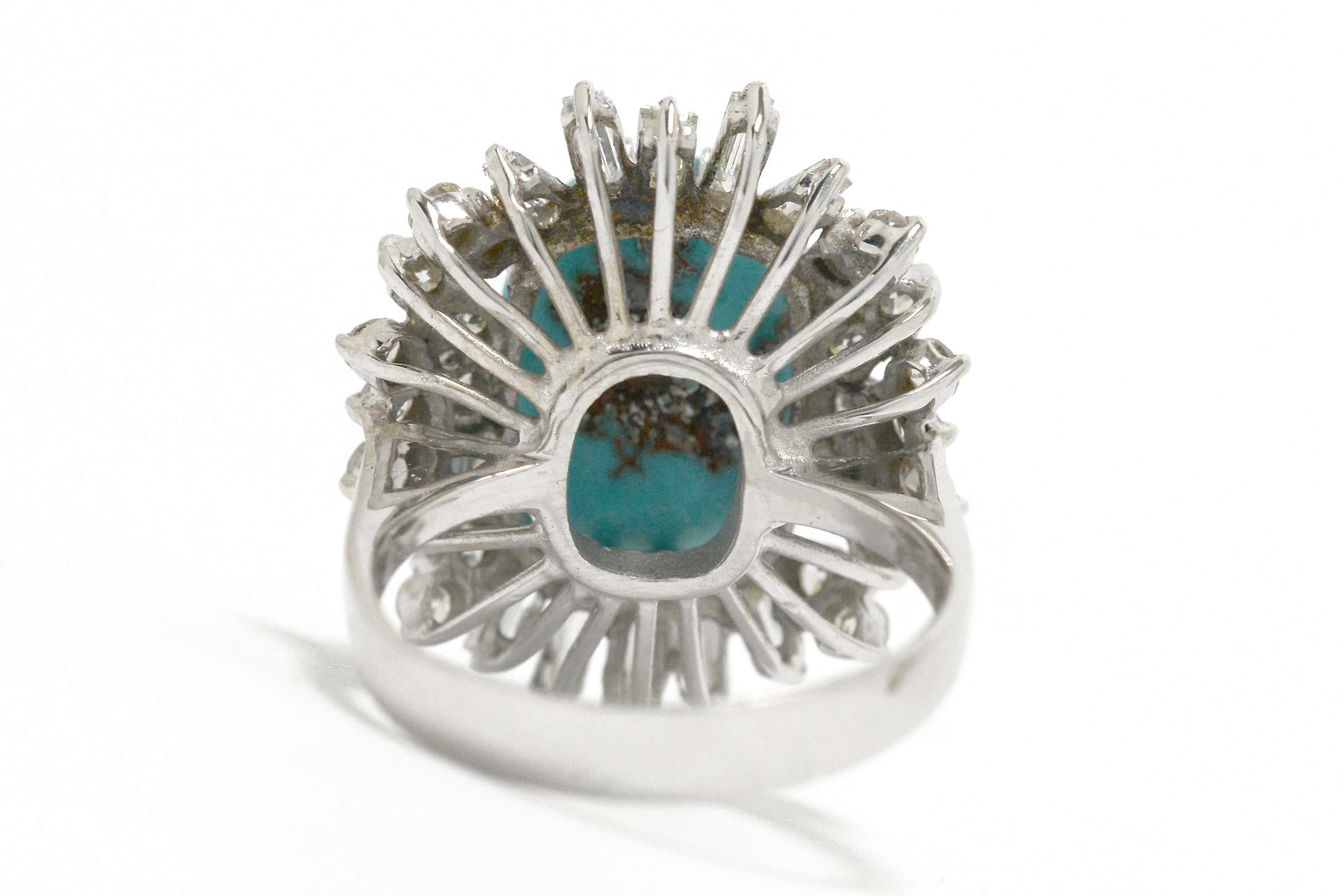 Women's or Men's Persian Turquoise Diamond Cocktail Ring 8 Carat Oval Cabochon Dome White Gold 