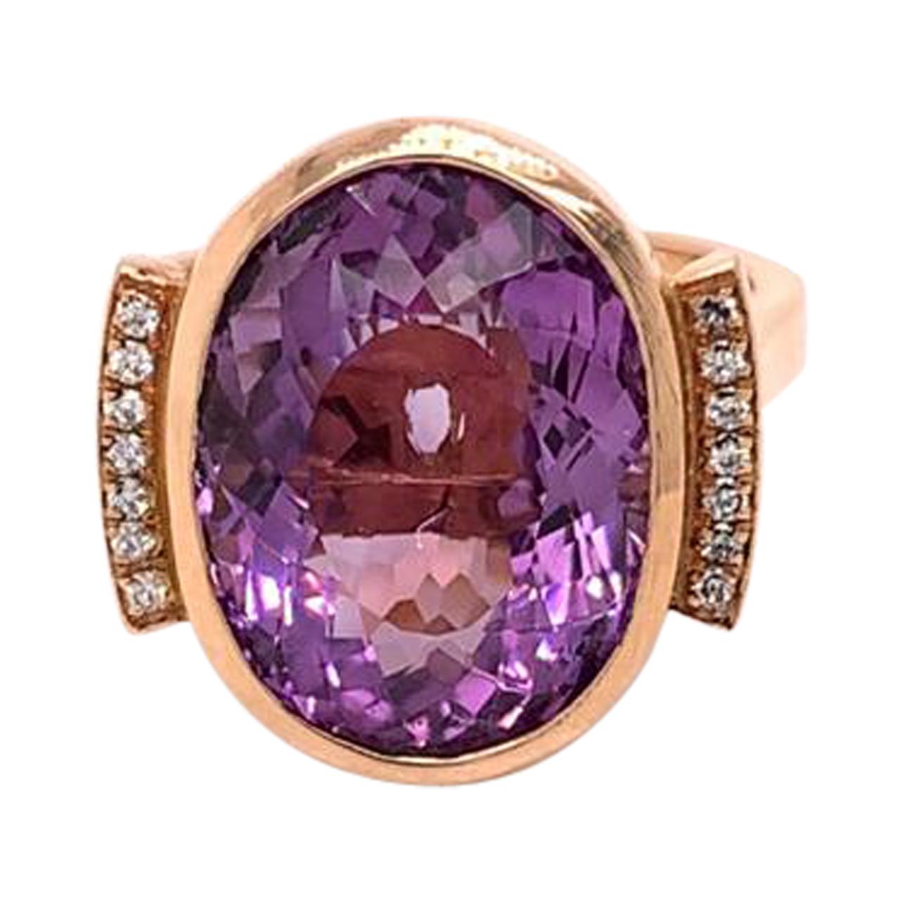 8 Carat Oval Cut Amethyst and Diamond Cocktail Ring in 18k Rose Gold For Sale