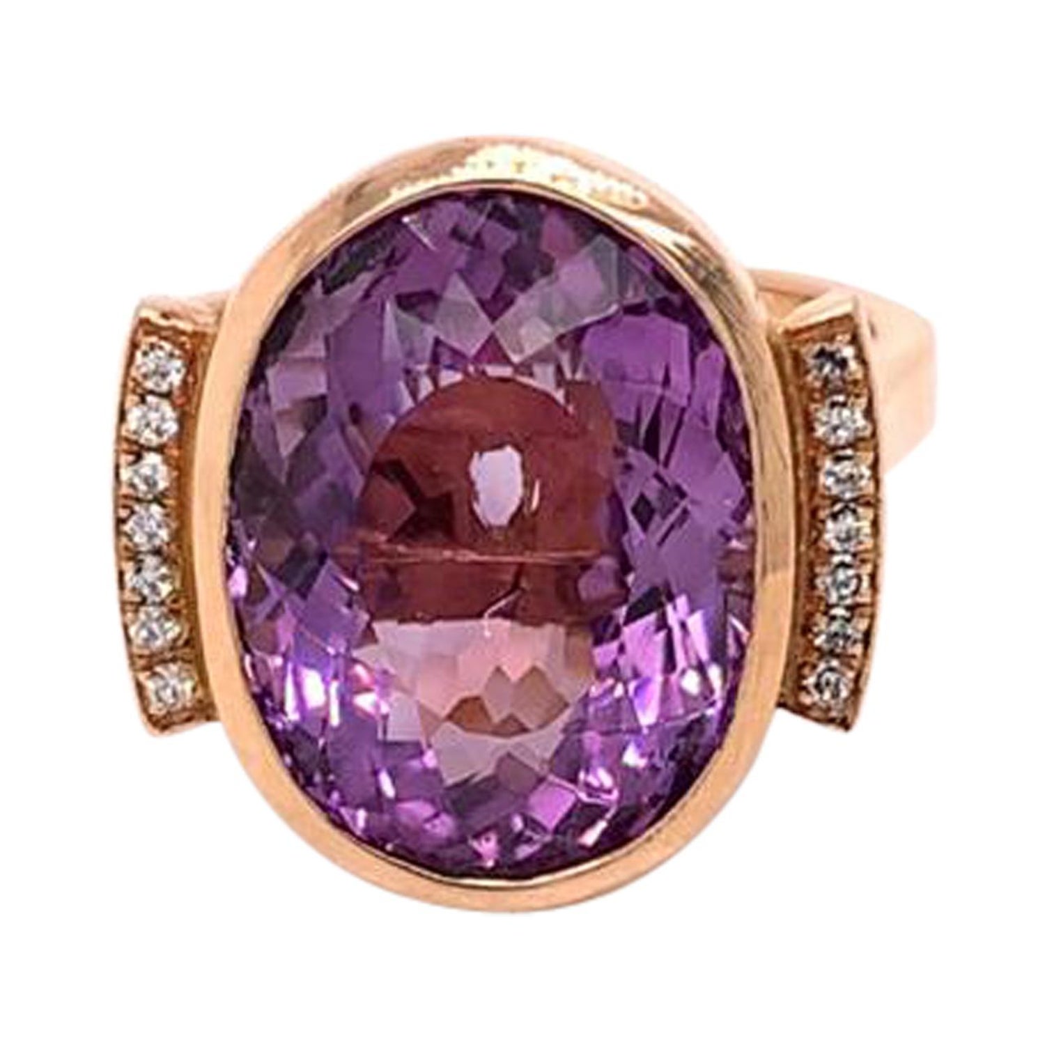 8 Carat Oval Cut Amethyst and Diamond Cocktail Ring in 18k Rose Gold For  Sale at 1stDibs