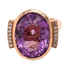8 Carat Oval Cut Amethyst and Diamond Cocktail Ring in 18k Rose Gold