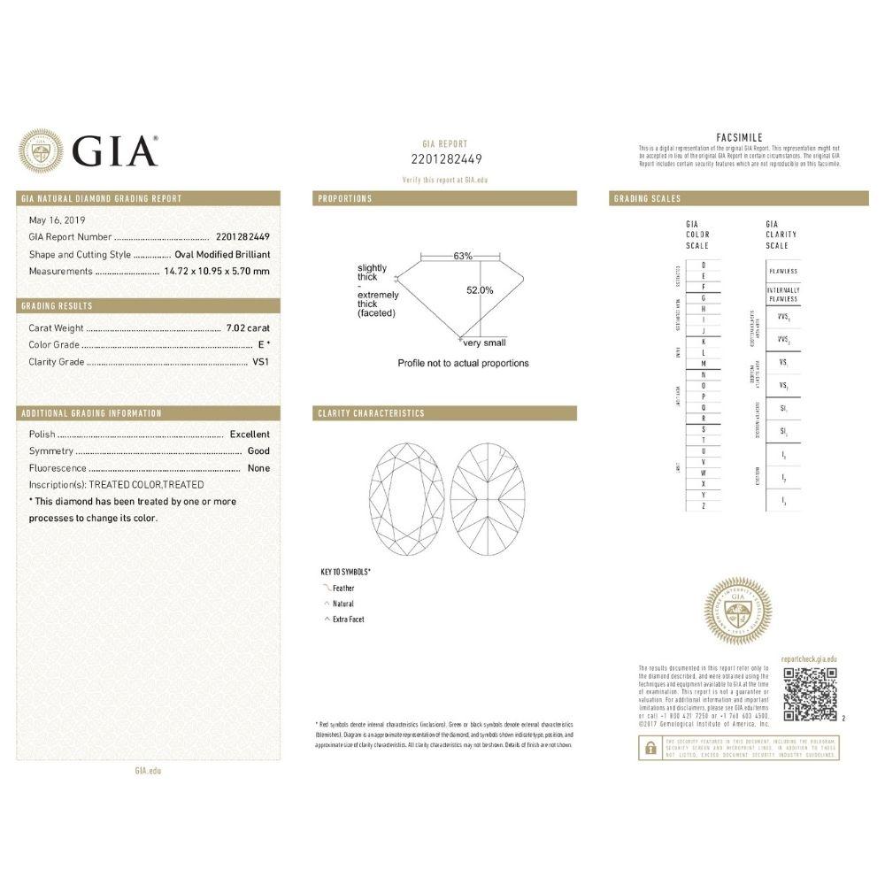 Taille ovale Bague de fiançailles avec diamant taille ovale de 8 carats certifié GIA E VS1 en vente