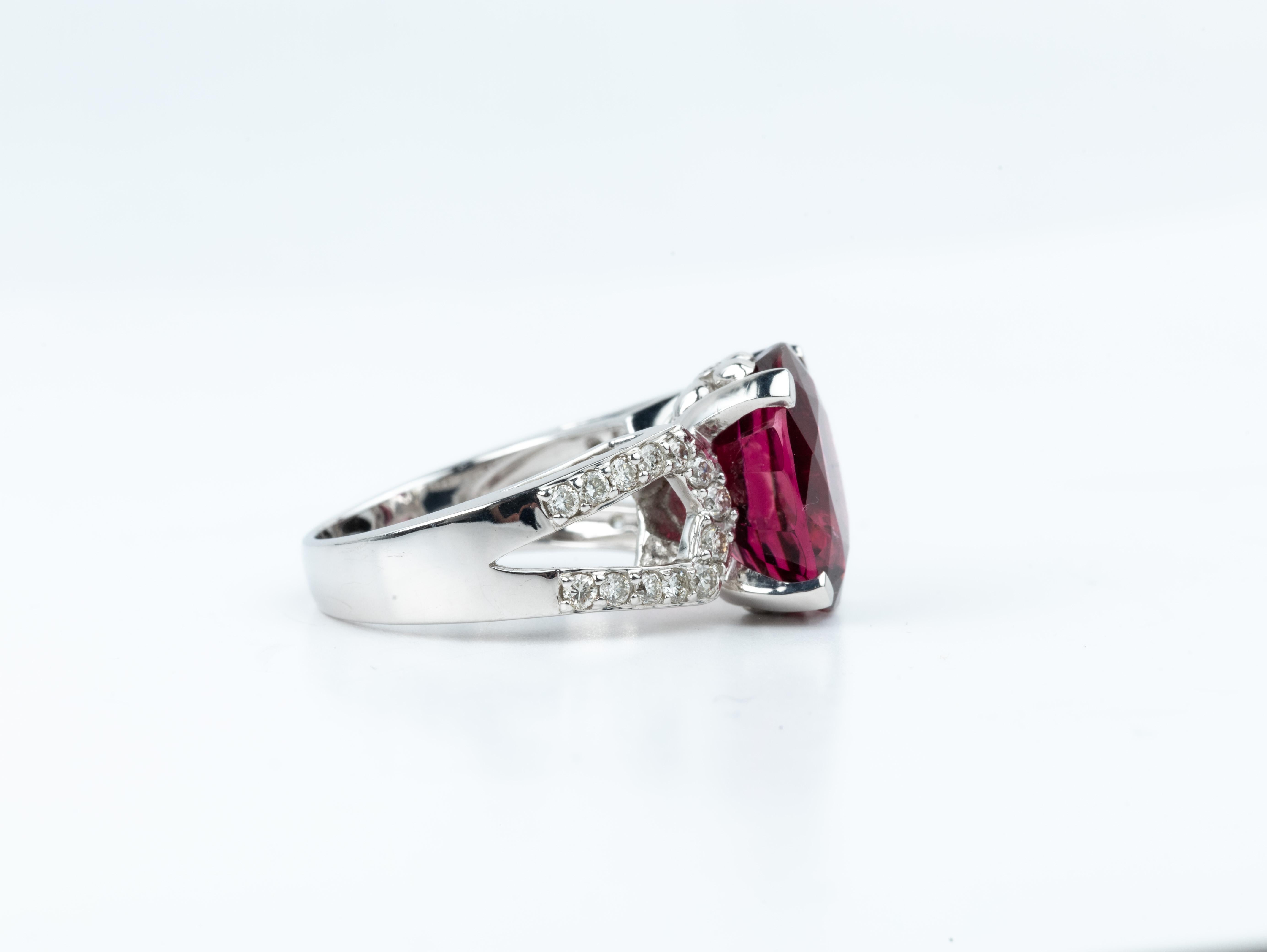 8 carat Oval Cut Rubellite Tourmaline With 1ct Diamonds Cocktail Ring 18k White

Available in 18k White gold.

Same design can be made also with other custom gemstones per request.

Product details:

- Solid gold 8.5 grams

- Side diamond - approx.
