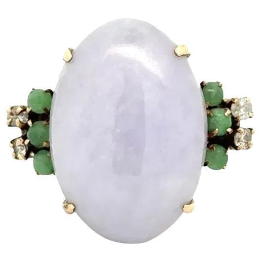 8 Carat Oval Lavender Jade and Diamond Gold Vintage Cocktail Ring