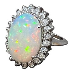 8 Carat Oval Shape Ethiopian Opal and Diamond Cocktail Ring 14 Karat White Gold