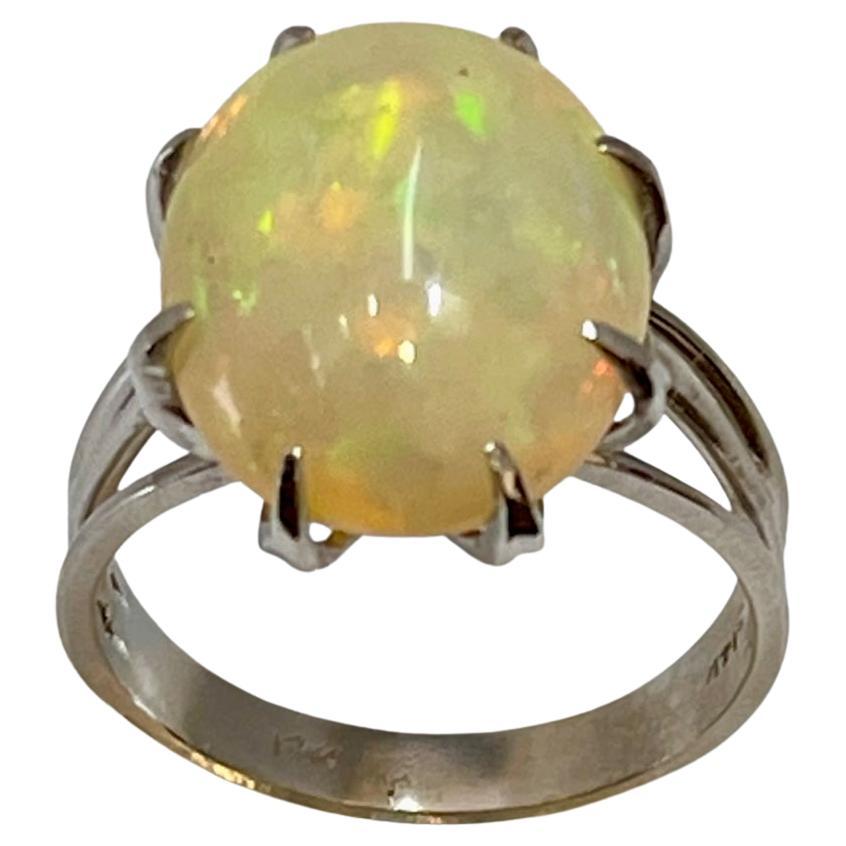 8 Carat Oval Shape Opal Cocktail Ring 14 Karat White Gold, Estate