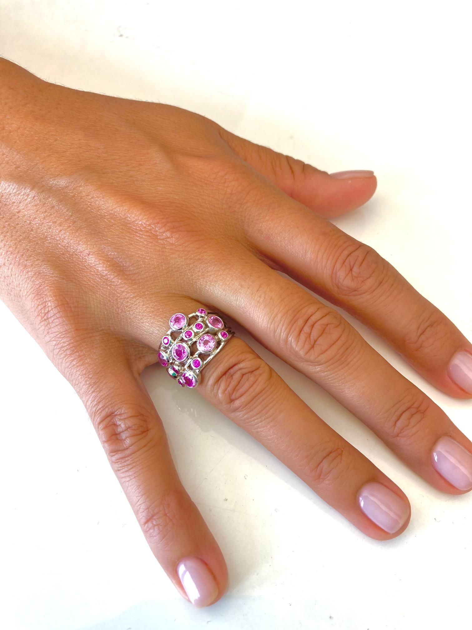 Round Cut 8 Carat Pink Sapphire Melody Ring For Sale