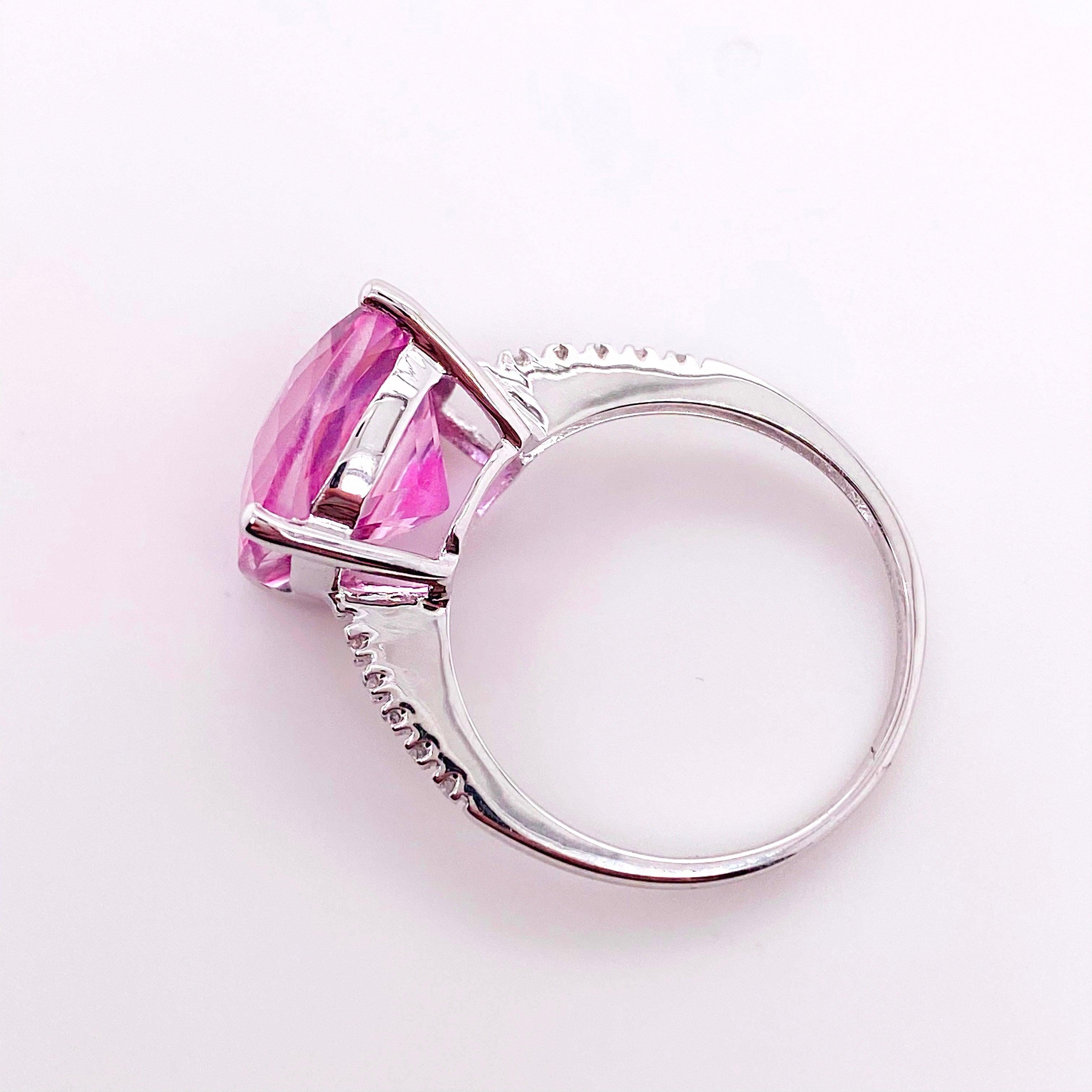 For Sale:  8 Carat Pink Topaz and Diamond Ring 14 Karat White Gold Cushion Cut Pink Topaz 4