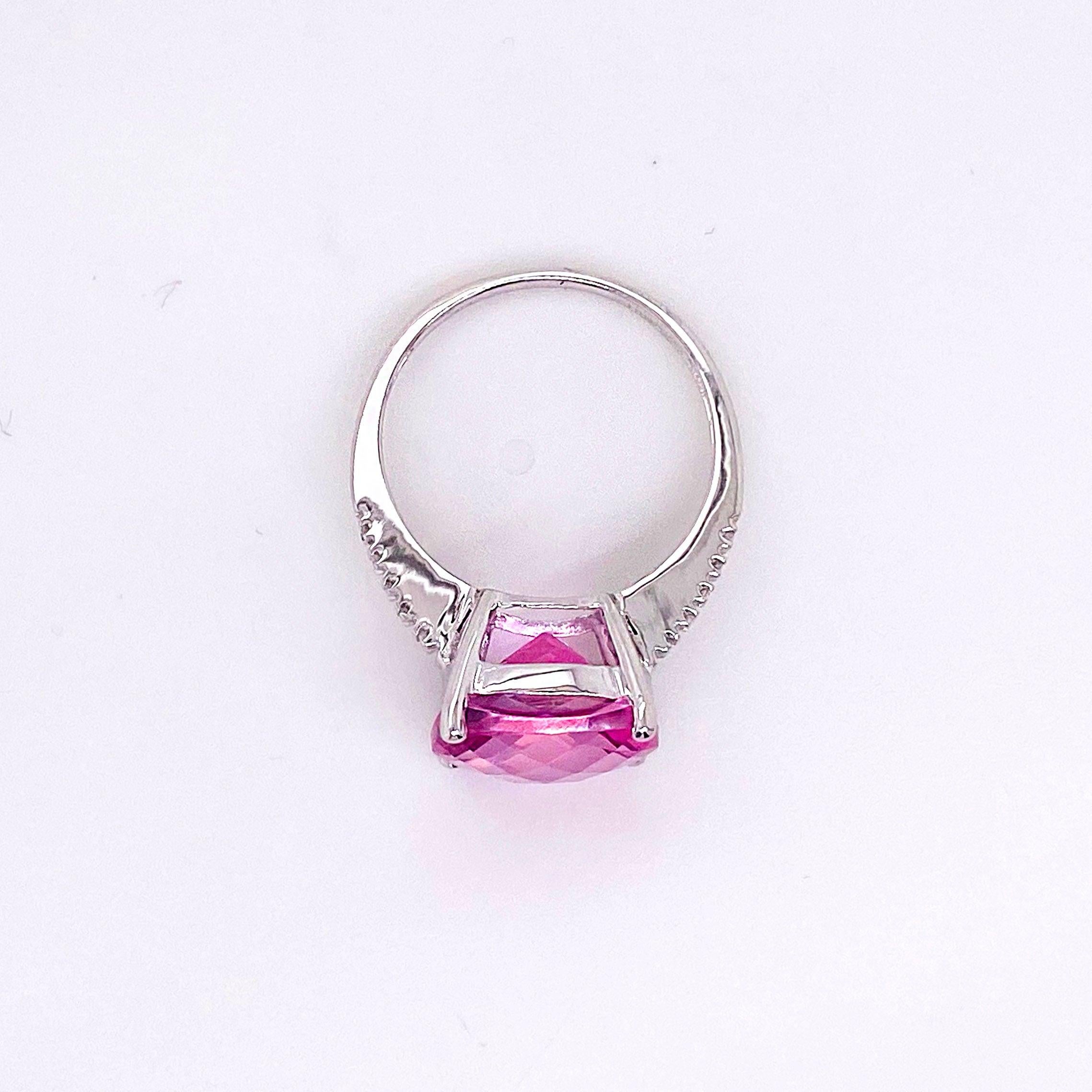 For Sale:  8 Carat Pink Topaz and Diamond Ring 14 Karat White Gold Cushion Cut Pink Topaz 5