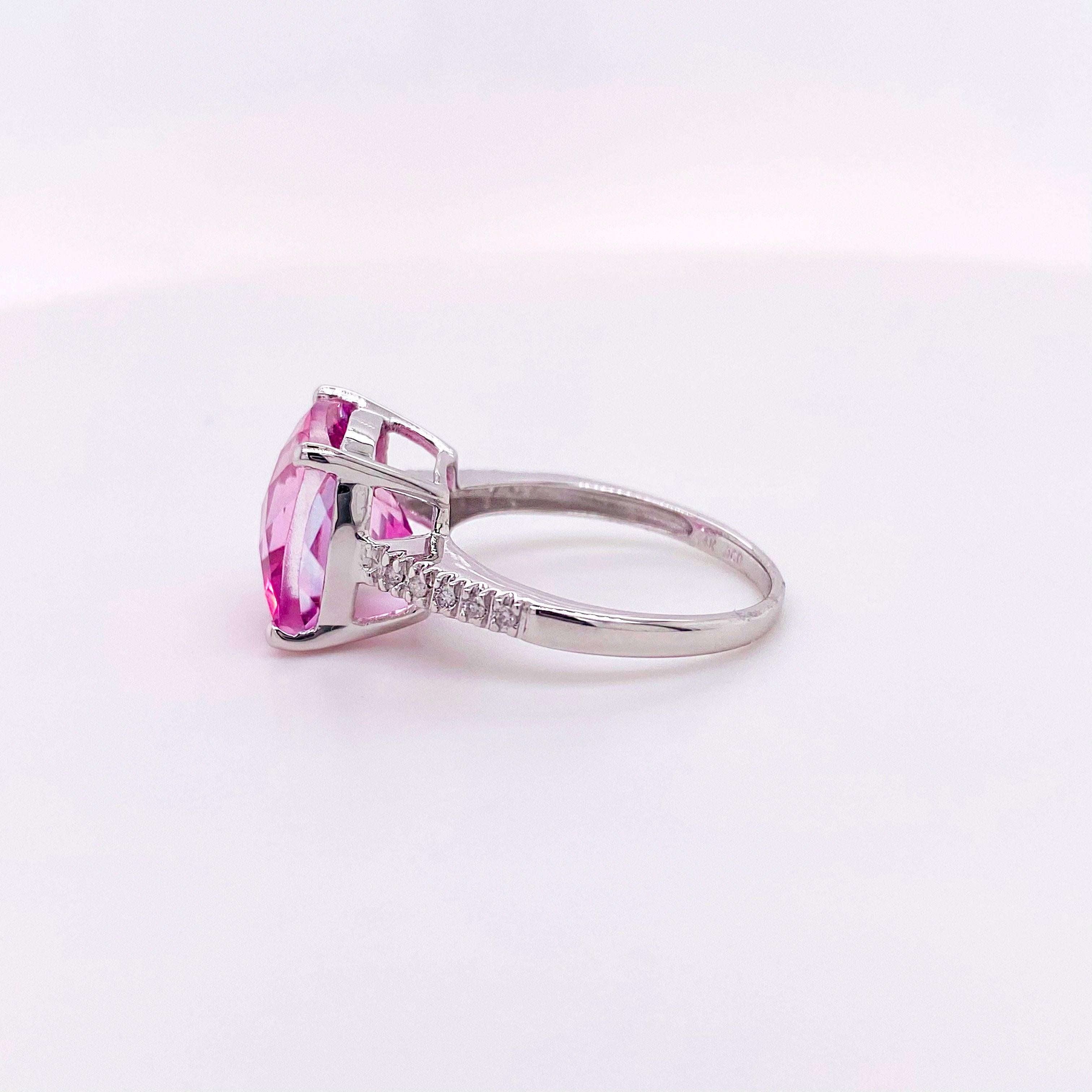 For Sale:  8 Carat Pink Topaz and Diamond Ring 14 Karat White Gold Cushion Cut Pink Topaz 6