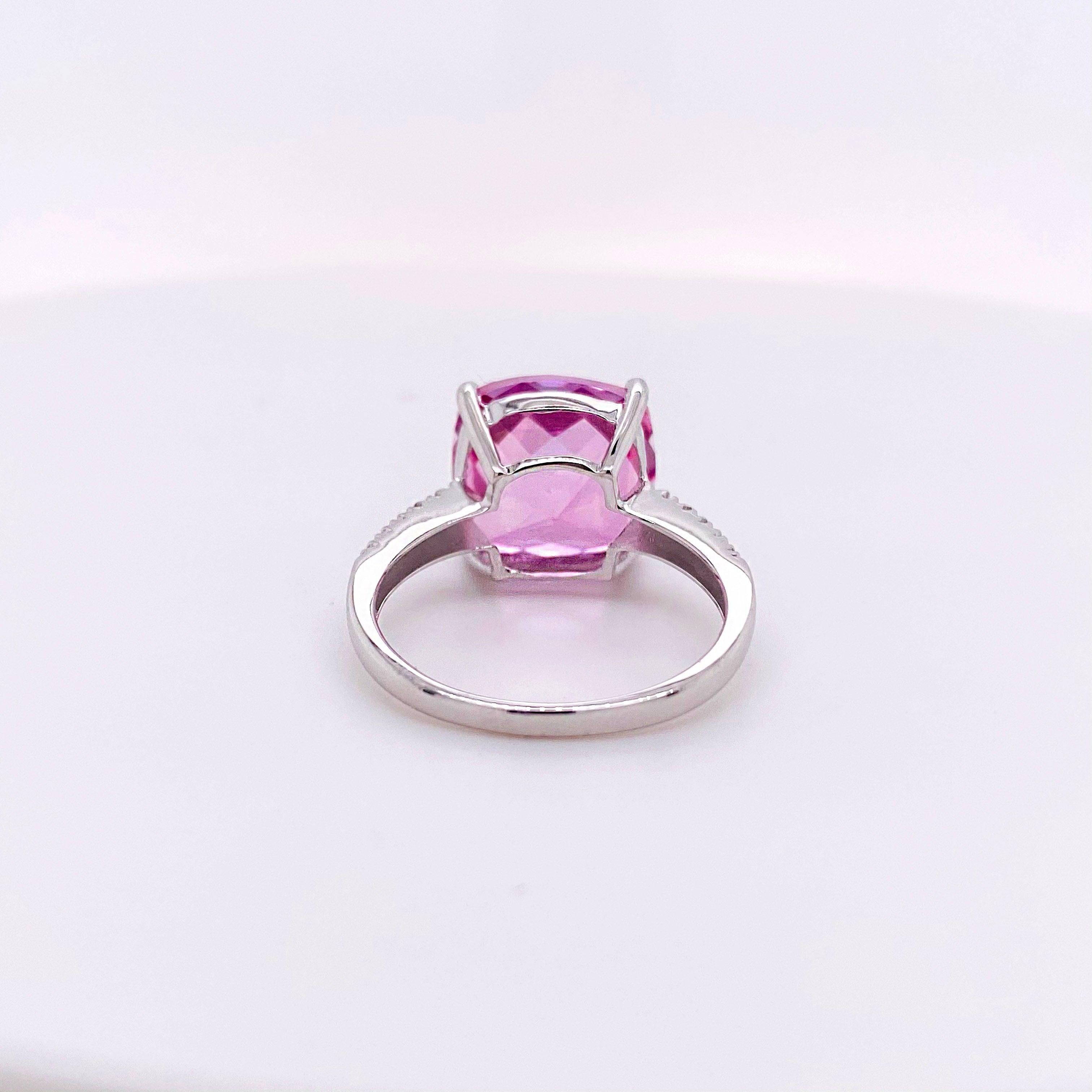 Im Angebot: 8 Karat Pink Topas und Diamant Ring 14 Karat Weißgold Cushion Cut Pink Topas () 7