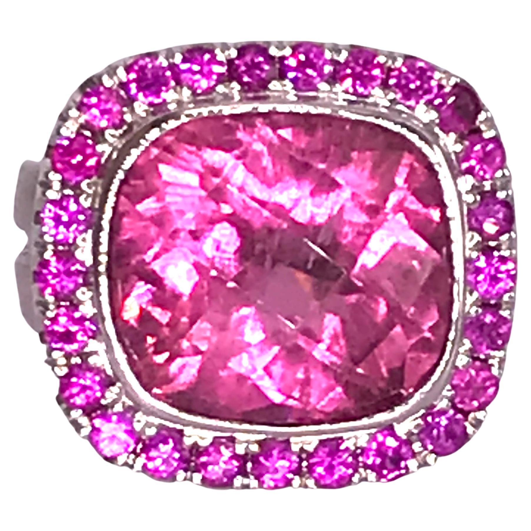 8 Carat Pink Tourmaline and Pink Sapphires Cocktail Ring For Sale