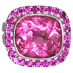 8 Carat Pink Tourmaline and Pink Sapphires Cocktail Ring