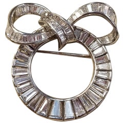 8 Carat Platinum and Diamond Ribbon Wreath Pin