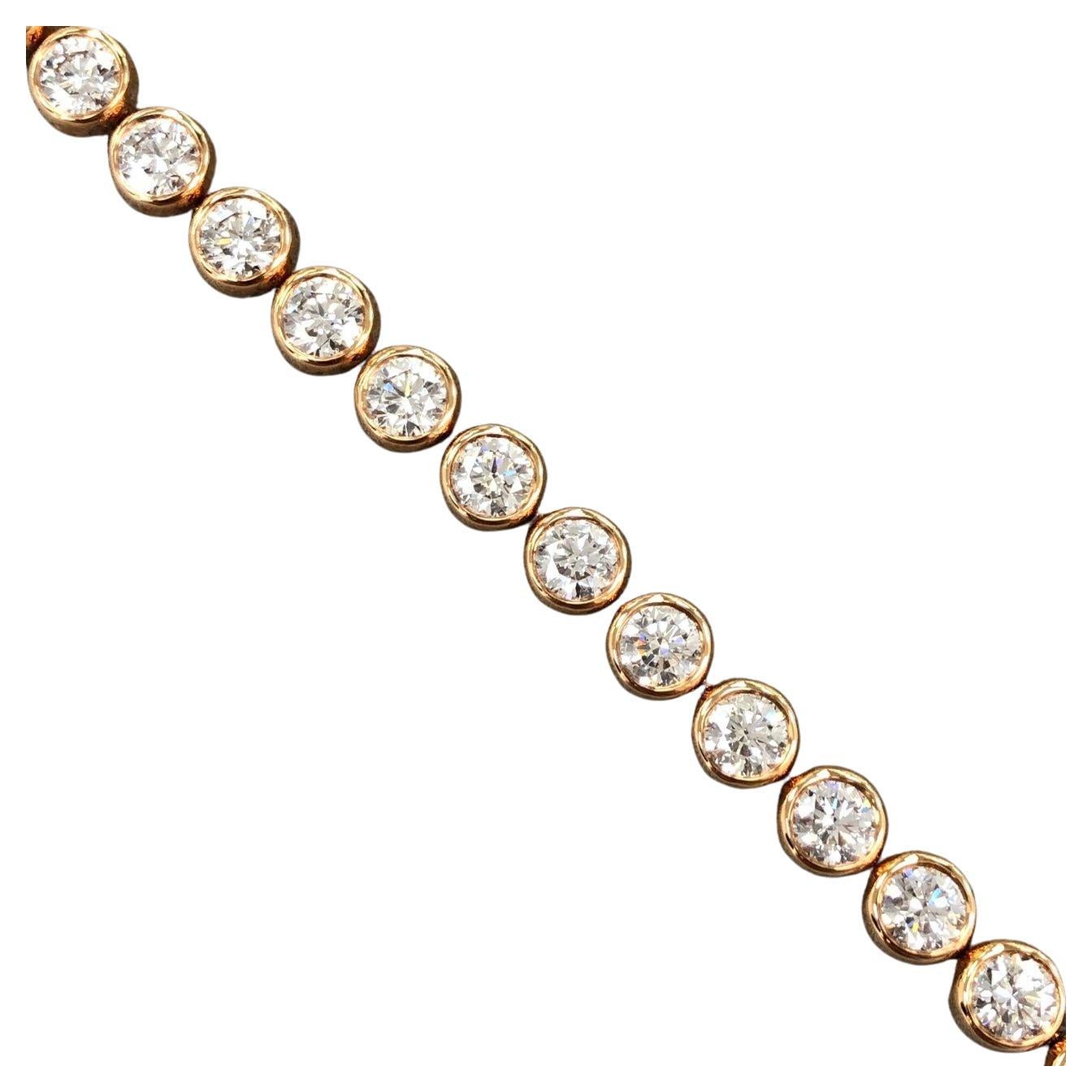 Round Cut 8 Carat Rose Gold Bezel Diamond Bracelet For Sale