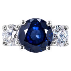 8 Karat Runder Blauer Brillant Saphir Ring Zertifiziert