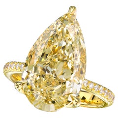 8 Carat Pear  Brilliant Statement Fancy Yellow  Royal Radiance Diamond Ring