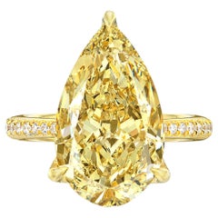 8 Carat Pear  Brilliant Statement Fancy Yellow  Royal Radiance Diamond Ring