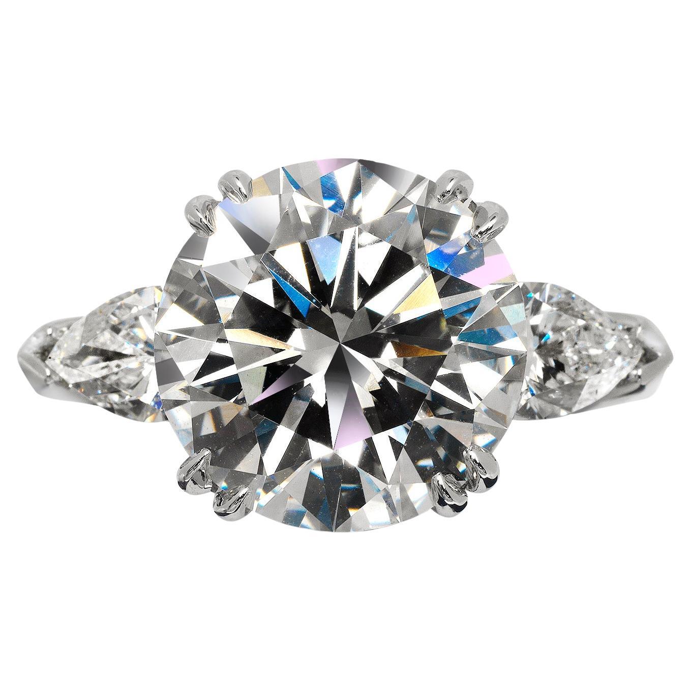 8 Carat Round Diamond Engagement Ring 3 Stones Pear Shaped GIA Certified G VS2
