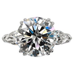 Bague de fiançailles avec diamant rond de 8 carats et 3 pierres en forme de poire, certifiée GIA G VS2