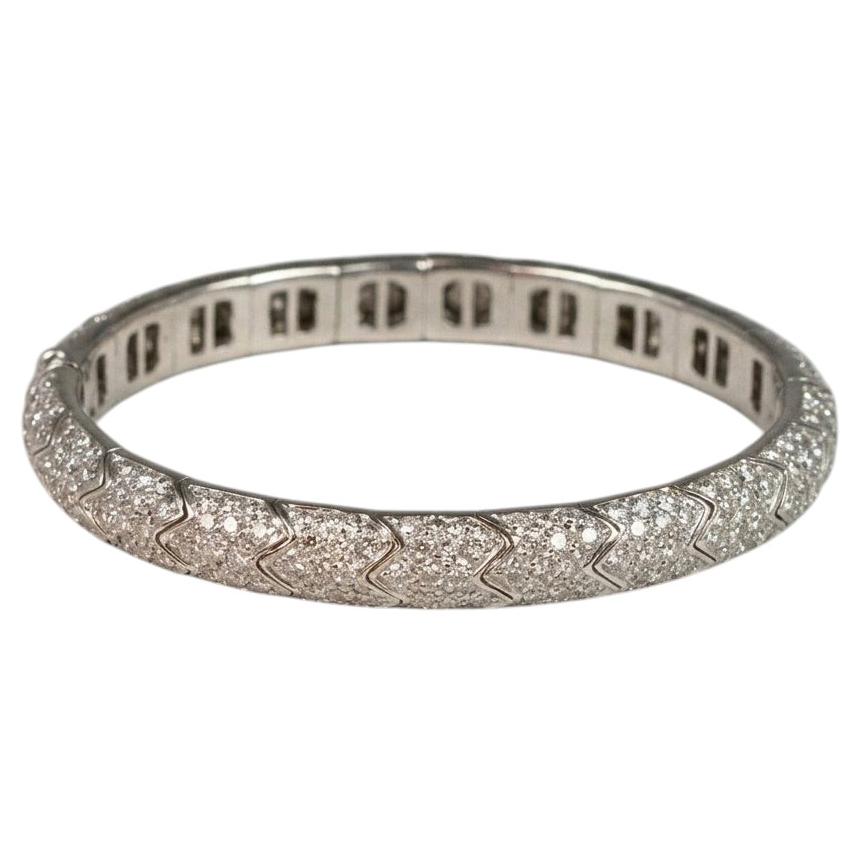 8 Carat Round Diamond Pave 18k White Gold Cuff Bracelet