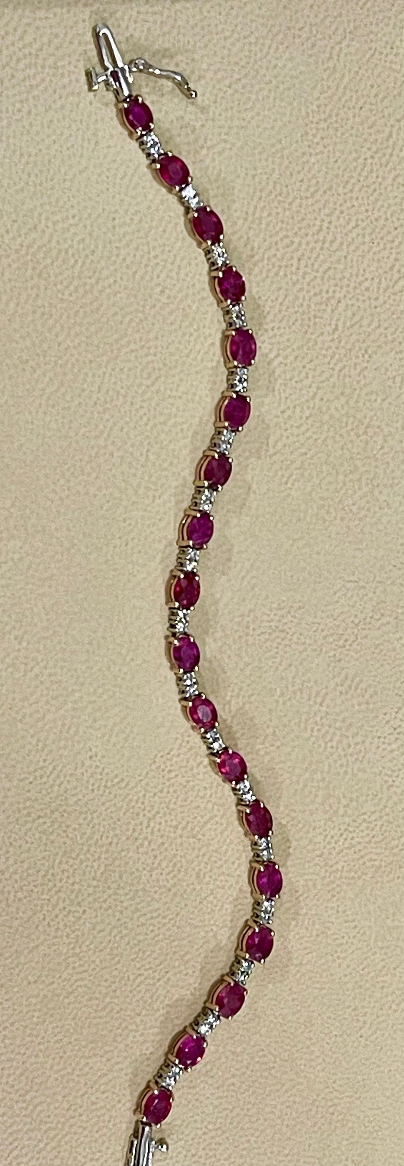 8 Carat Ruby and 1 Carat Diamond Affordable Tennis Bracelet 14 Karat Gold New In New Condition In New York, NY