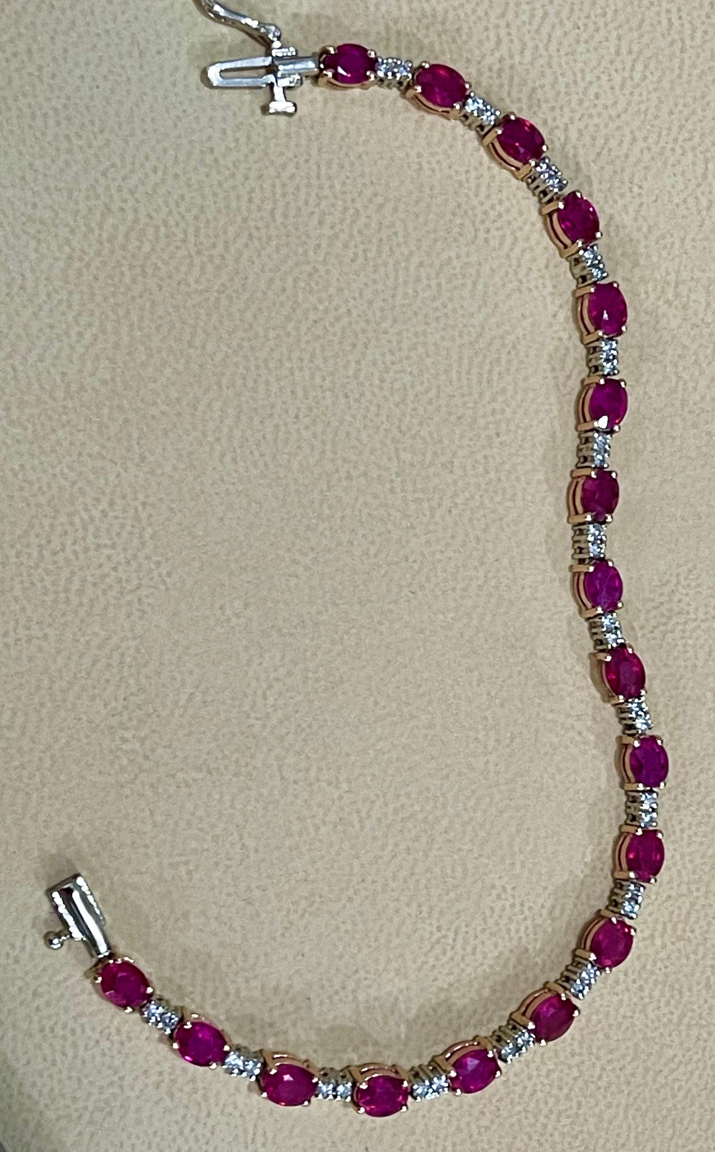 Women's 8 Carat Ruby and 1 Carat Diamond Affordable Tennis Bracelet 14 Karat Gold New