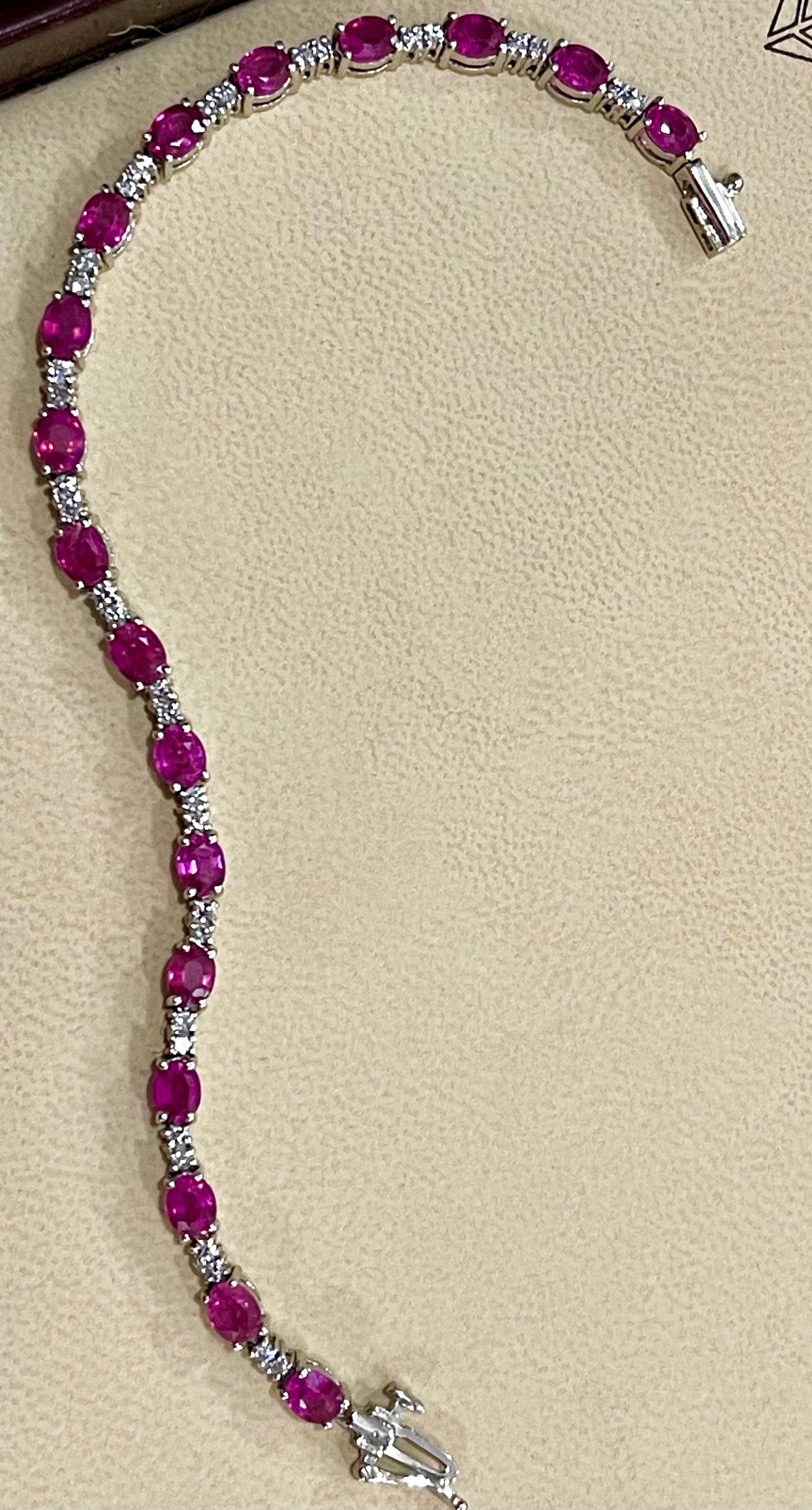 8 Carat Ruby and 1 Carat Diamond Affordable Tennis Bracelet 14 Karat Gold New 2