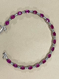 8 Carat Ruby and 1 Carat Diamond Affordable Tennis Bracelet 14 Karat White Gold