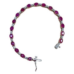 bracelet tennis abordable en or 14 carats avec rubis de 8 carats et diamants de 1 carat Nouveau