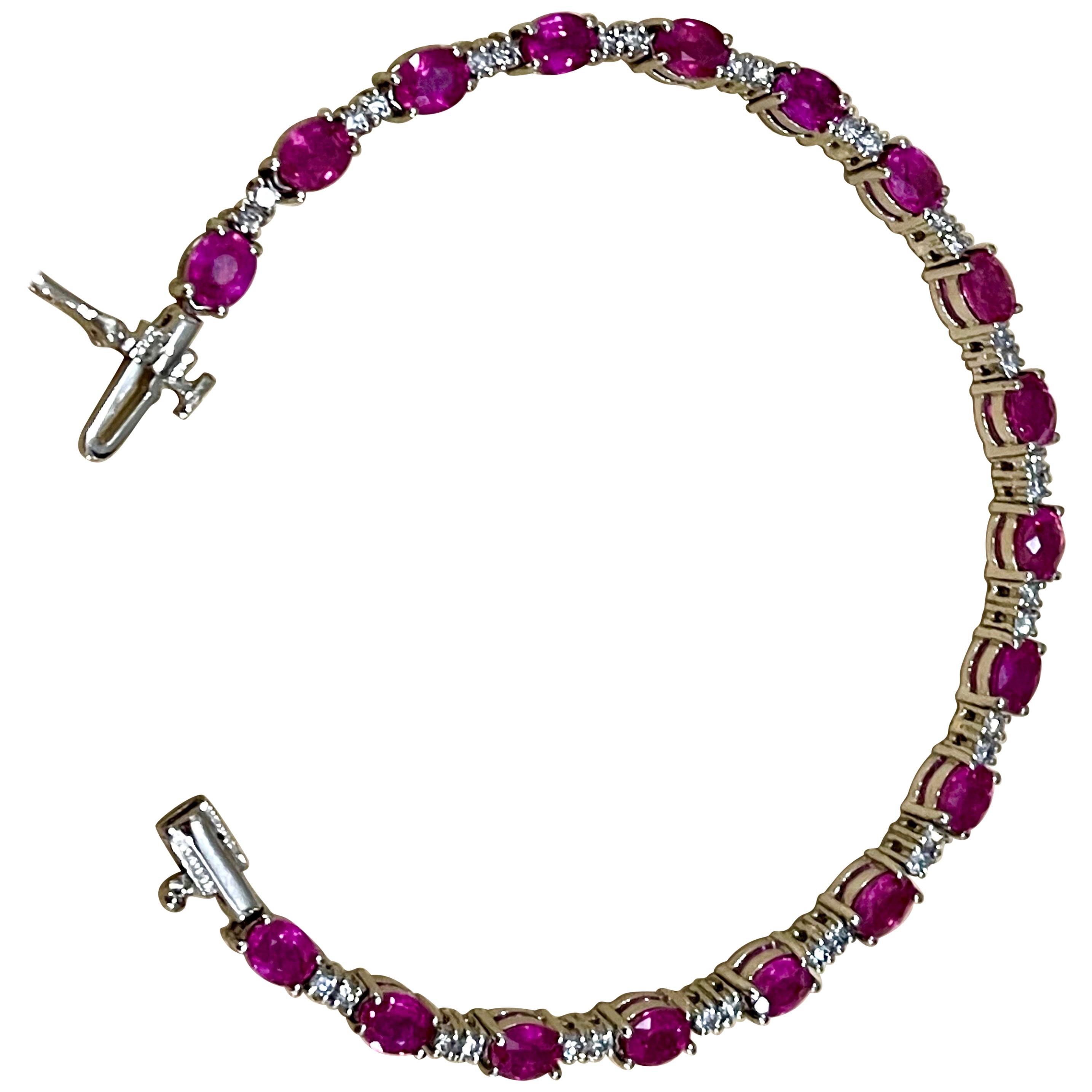 20 Carat Ruby 1.25 Carat Diamond Affordable Tennis Bracelet 18 Karat