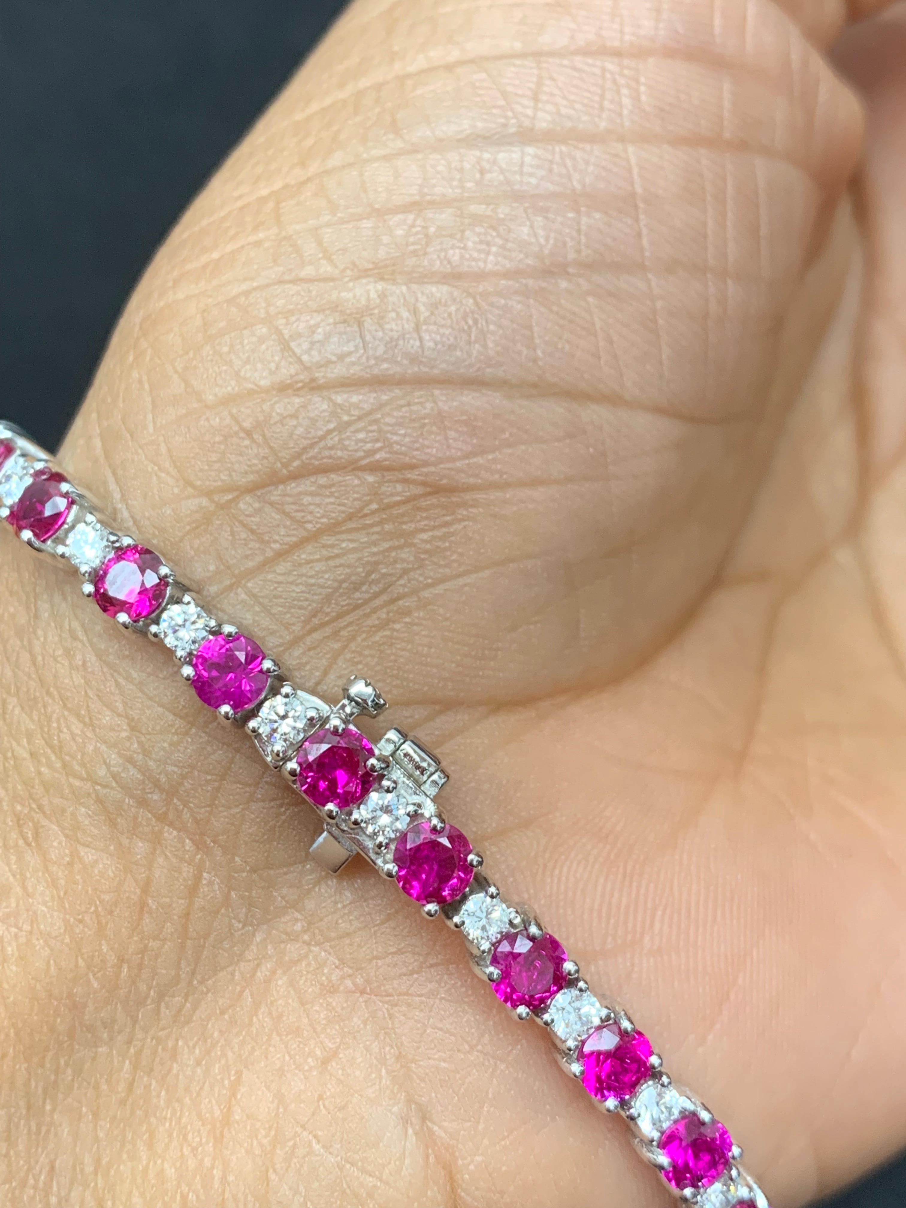 8 Carat Ruby and Diamond Tennis Bracelet in 14K White Gold For Sale 3