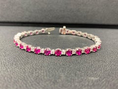 8 Carat Ruby and Diamond Tennis Bracelet in 14K White Gold