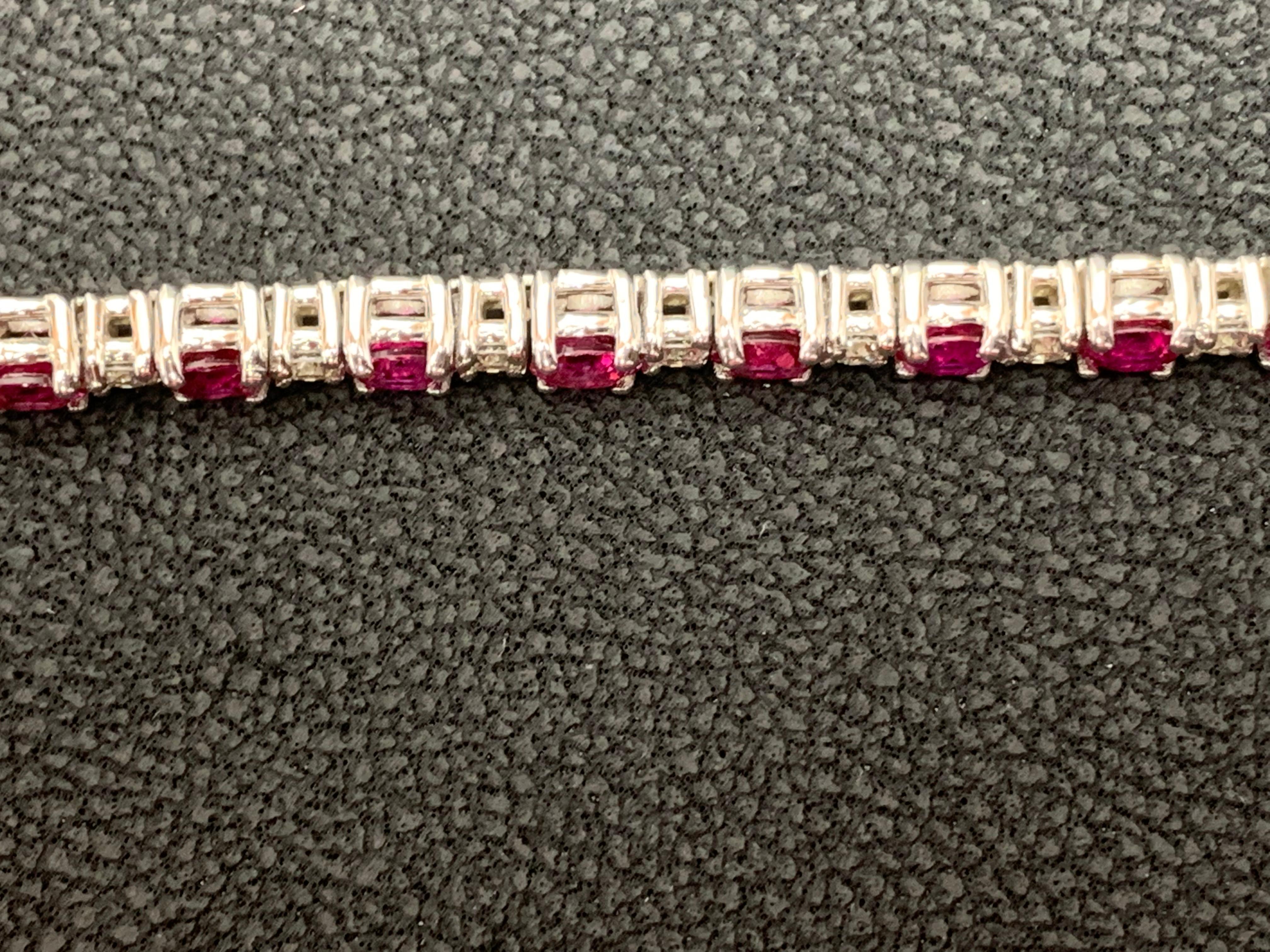 Contemporary 8 Carat Ruby and Diamond Tennis Bracelet in 14K White Gold For Sale