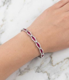 Bracciale tennis in oro bianco 14k con rubino da 8 carati e diamanti