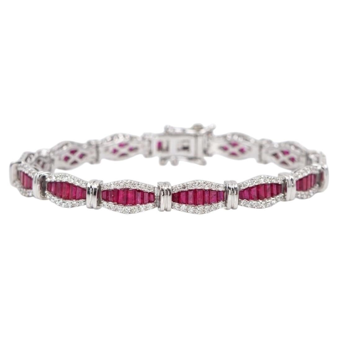 Bracciale tennis in oro bianco 14k con rubino da 8 carati e diamanti in vendita