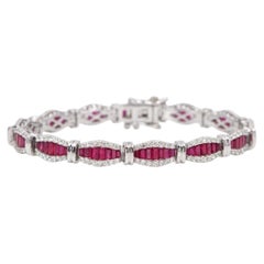 Bracciale tennis in oro bianco 14k con rubino da 8 carati e diamanti